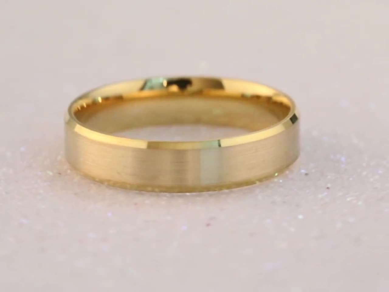 5mm Matte Gold Band BEVELED EDGE / FLAT / Comfort Fit / 10k 14k