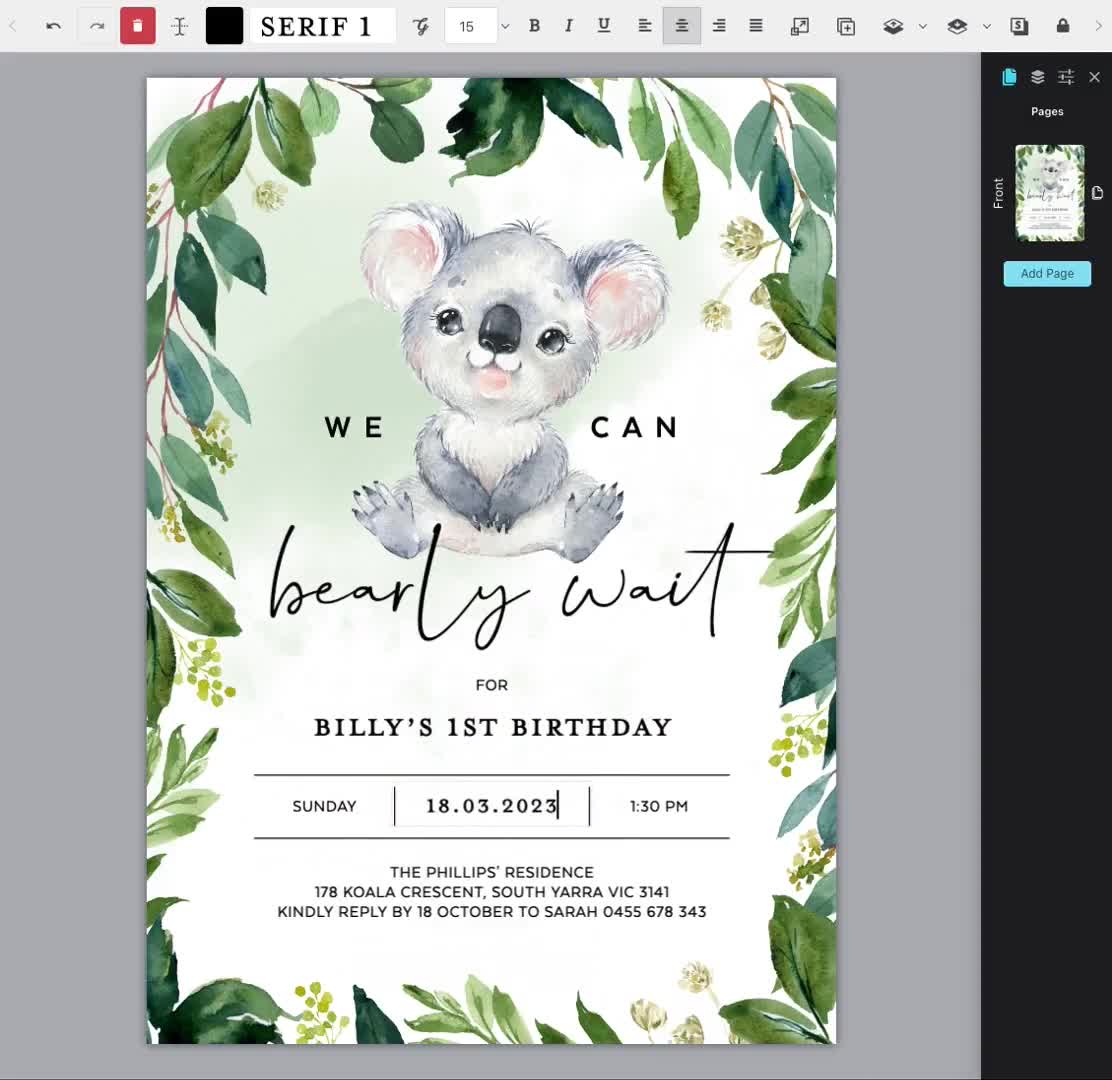 Koala bear best sale baby shower invitations