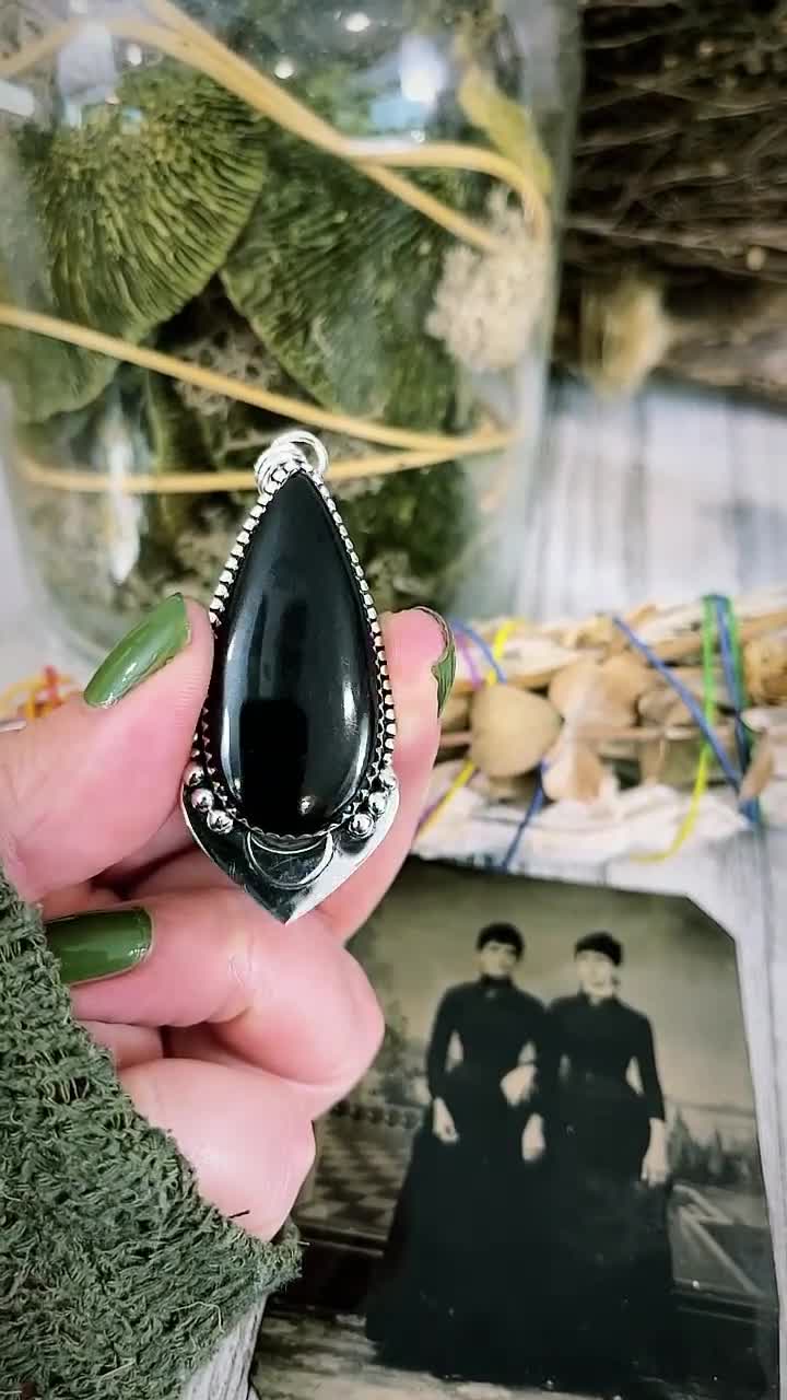 Midnight Moon Crystal Necklace- Black Onyx in Sterling