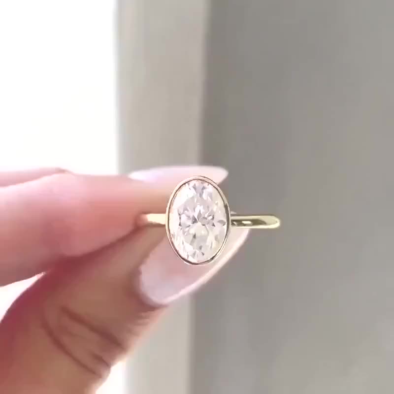 1.5 CT Oval Cut Bezel Set Ring,unique Tulip-bezel Setting 1.5 CT Oval Cut Bezel Set Ring,unique Tulip-bezel Setting