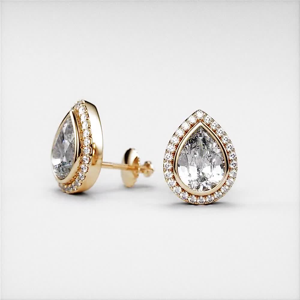 ★VINTAGE HOLLYWOOD★ [14K Gold] Bezel Pair Cut Earrings_VH2 1/10 tcw. Pear Cut Diamond Bezel Earrings - Jamie Park Jewelry