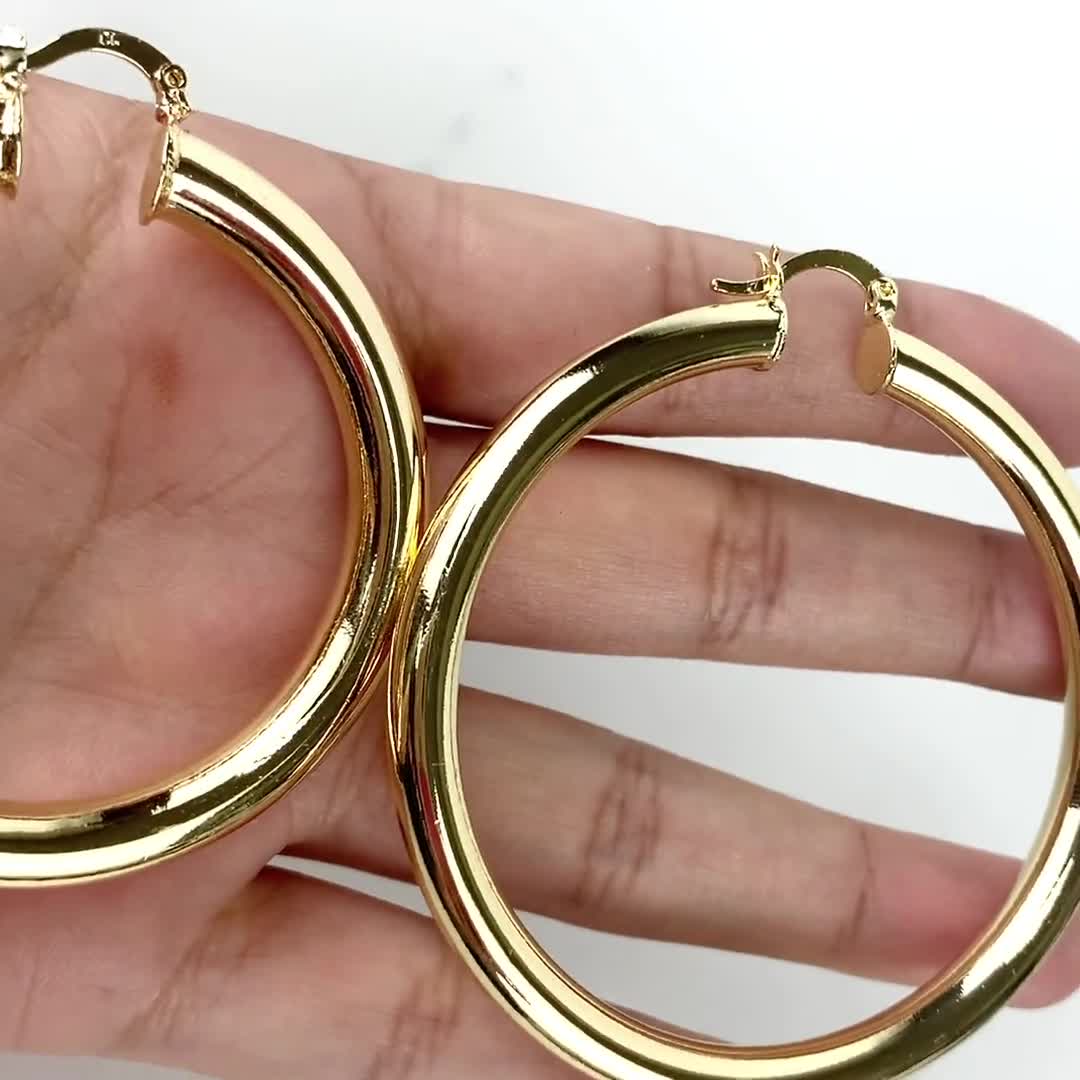 18K Gold Gefüllt Klassische Sehr Große Mode 5mm Dicke Röhre Creolen C7