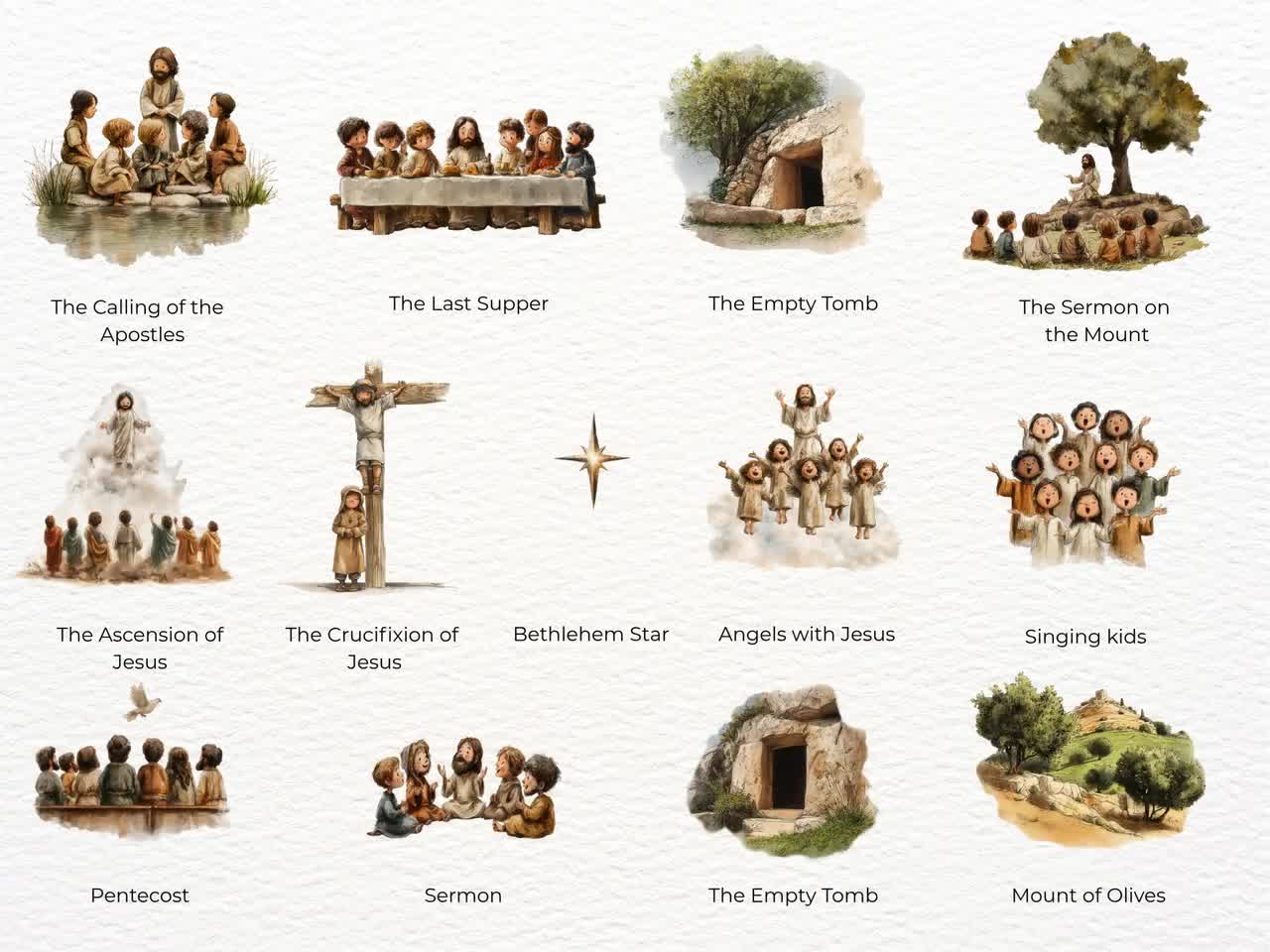 Biblical Scenes Clipart Bundle | Kid's Watercolor Bible Stories| Bible Characters PNGs | Christian Clipart | Sunday School, Faith Crafts video poster