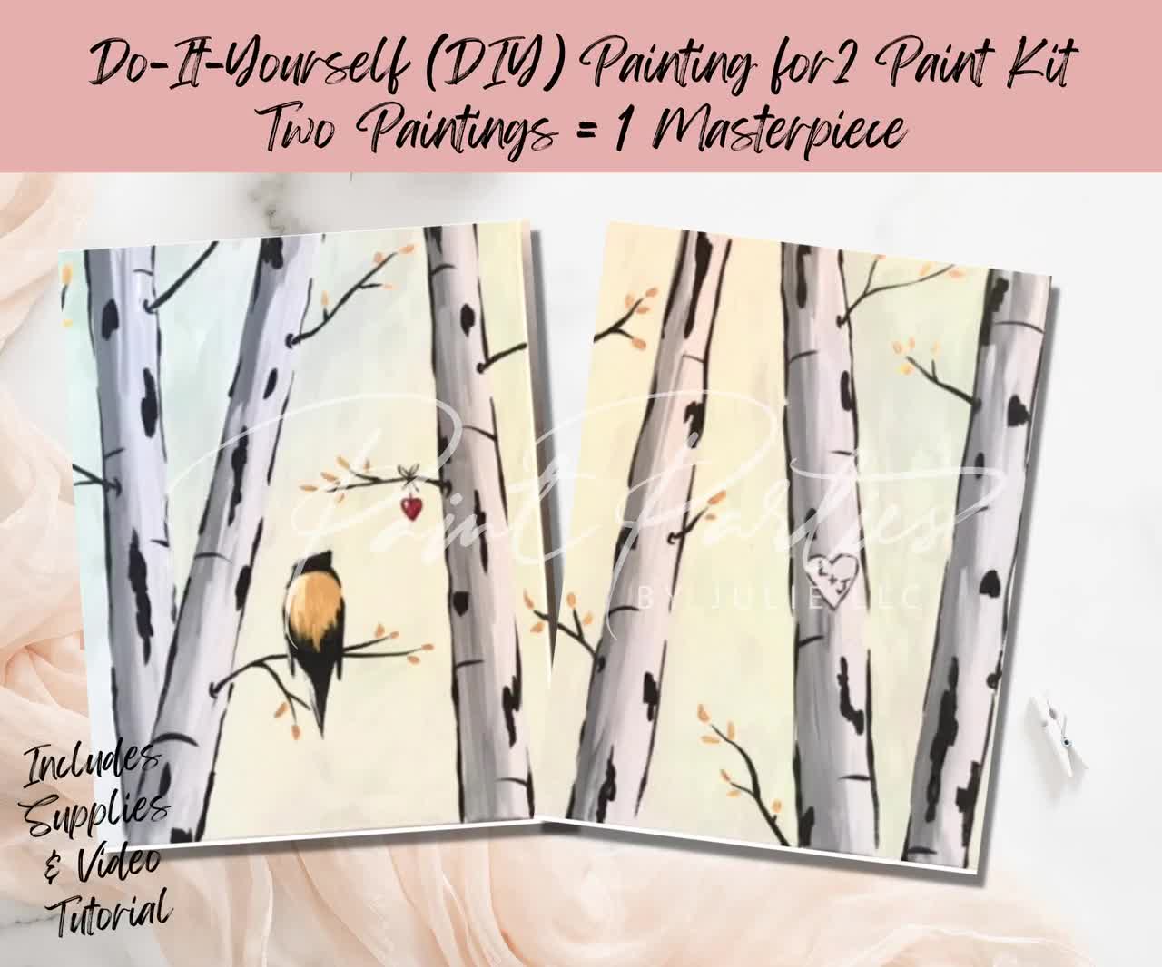 Bird on Birch Tree Painting for Two Couples DIY Paint Kit with all supplies video tutorial Perfect for a FUN Couples Date Night Activity