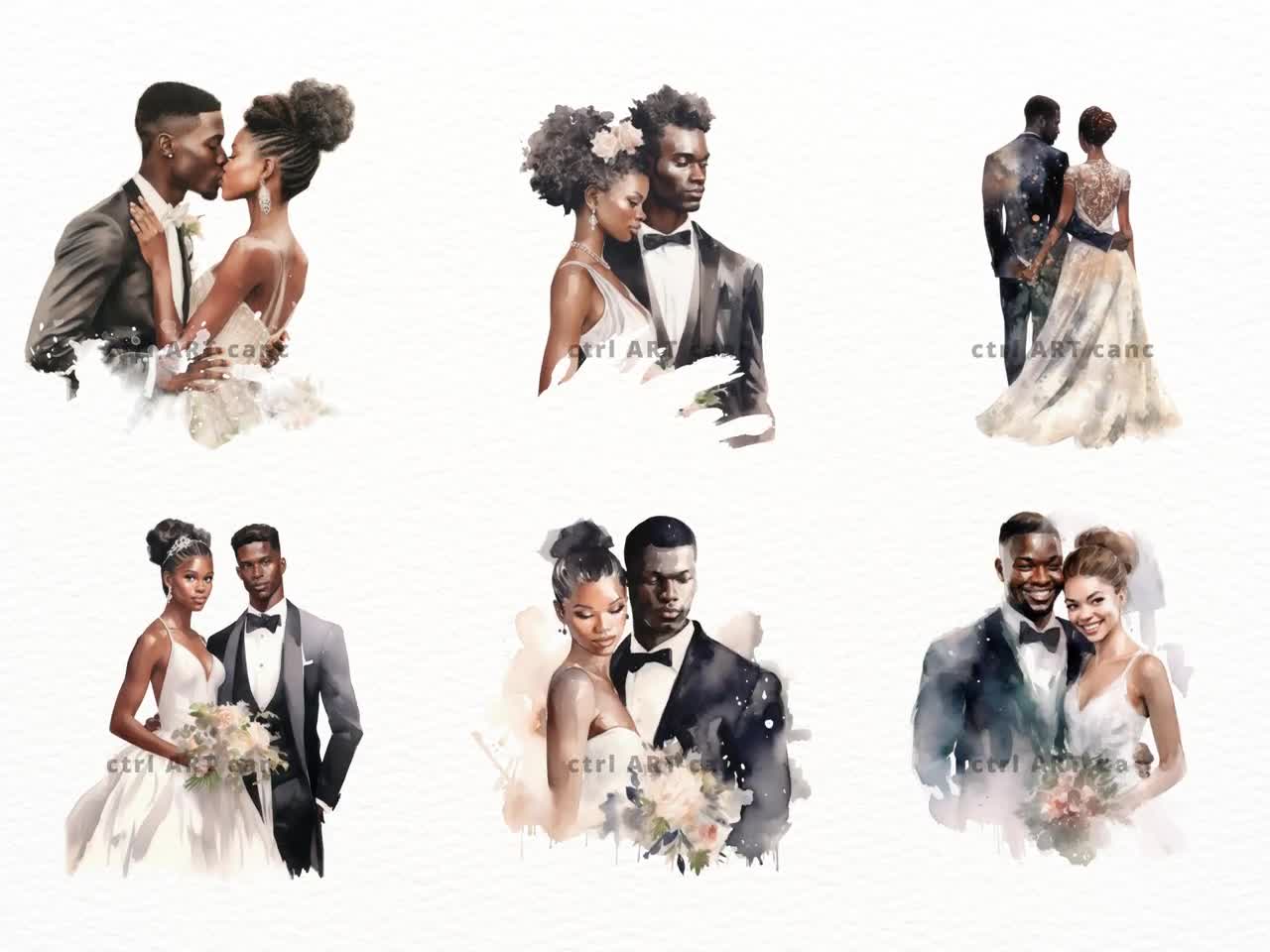 Black Bride and Groom Clipart, Wedding Watercolor Clipart, Afro Wedding  Clipart, Wedding, Watercolor PNG, Digital Art, Watercolour - Etsy Denmark