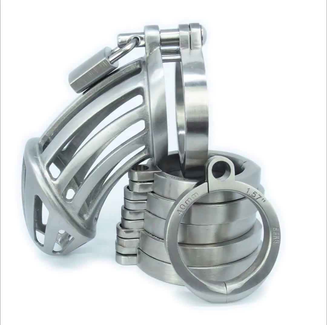 Stainless Steel Male Chastity Device Large Cage for Men Long Metal Lock  Belt 147