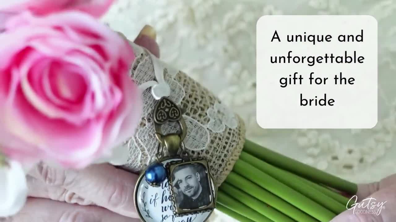 Bouquet Photo Charm For Wedding Memory I Know You'd Be Here Today If Heaven  Honor Any Loved One Silvertone Jewelry White Glass Pendant White Bead 1