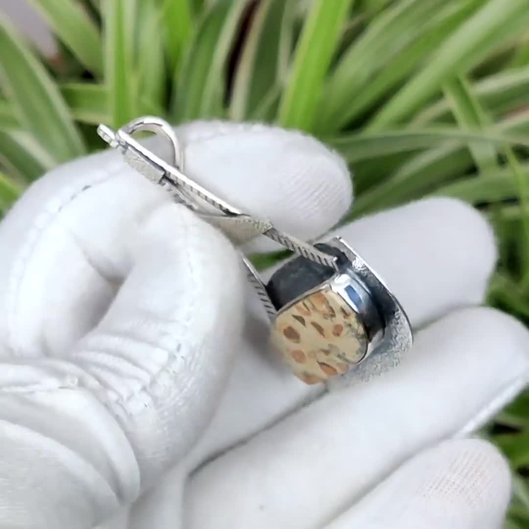 Pendentif En Argent 925 Jaspe Océan Naturel - Fait Main Aux USA, Longueur 2,5 Pouces