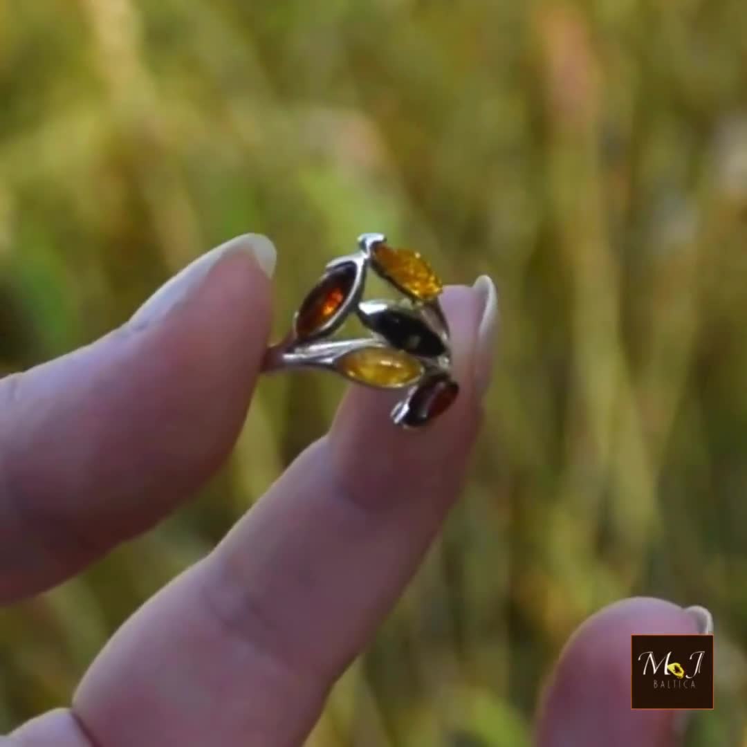 Baltico Naturale Ambra Argento Puro Con Anello Di Bambù, Cerchio