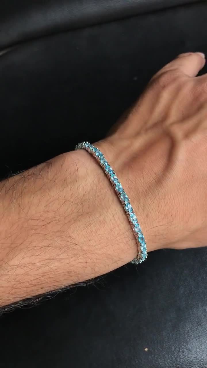 Blue Zircon Tennis Bracelet, Natural Cambodia Blue Zircon