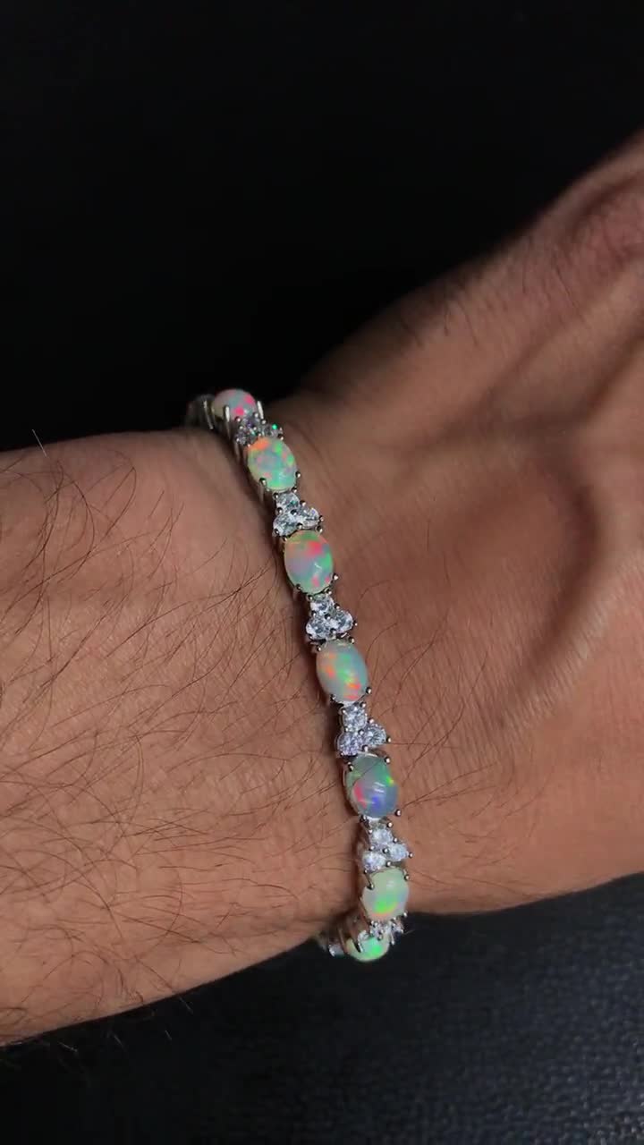 天然エチオピア産ウェロオパールカボションブレスレット、925