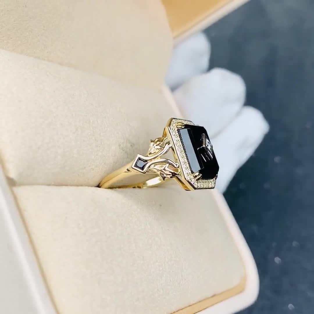 RIEFE リーフェ K10 ダイヤモンド ブラックオニキス 13号 天然ブラックオニキス リアルダイヤモンドリング ソリッド18K/14K/10K