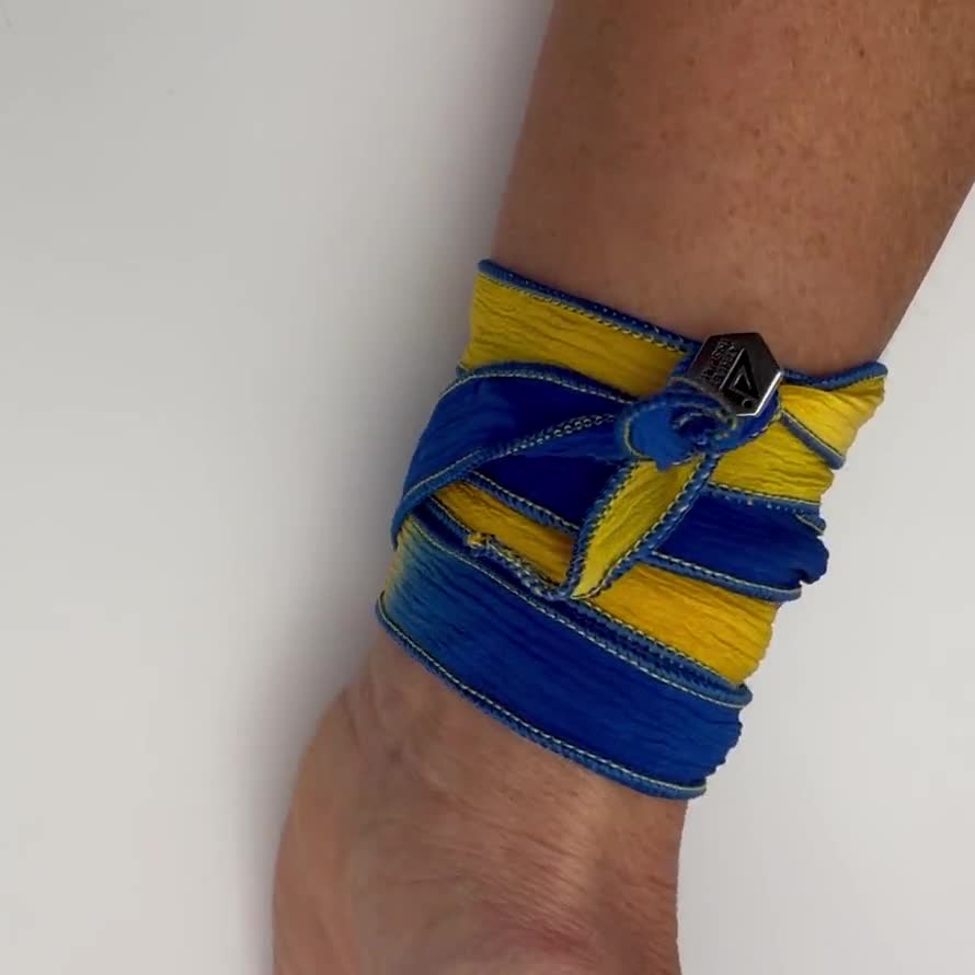 Run Boston and Unicorn Inspired - Blue/Yellow Jersey Wrap Bracelet Unicorn Inspired