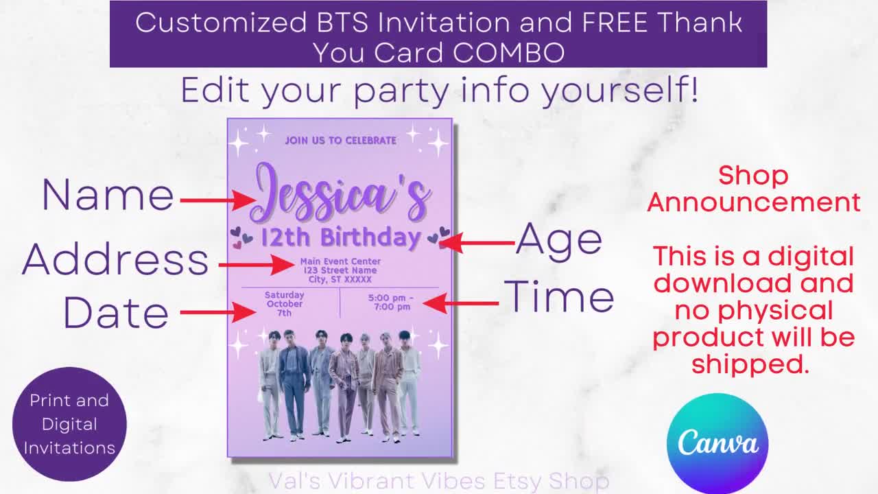Free Printable :BTS Party Invitation Printable Birthday, 52% OFF