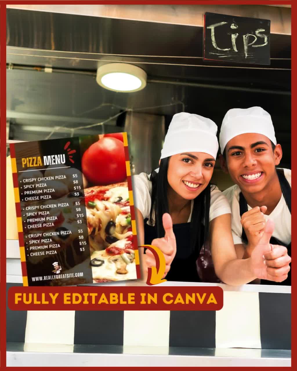 Pizza Restaurant Menu Template: Black Pizzeria Design (Canva Editable, Digital Download) video poster