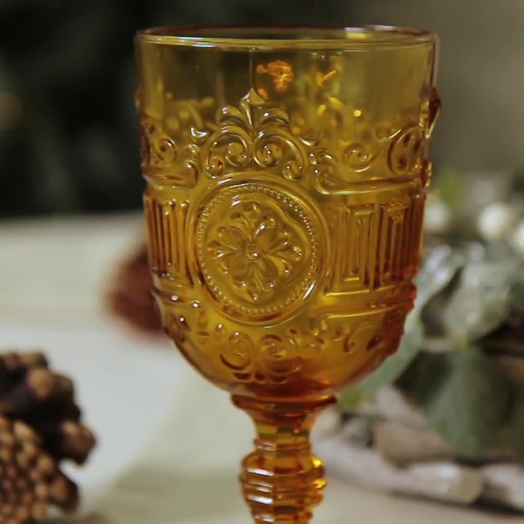 Set of 4 Embossed Wine Goblet Glasses Green & Amber Vintage Style Mandala  and Diamond Wine Glasses Dishwasher Safe Dining Table Glassware -   Israel