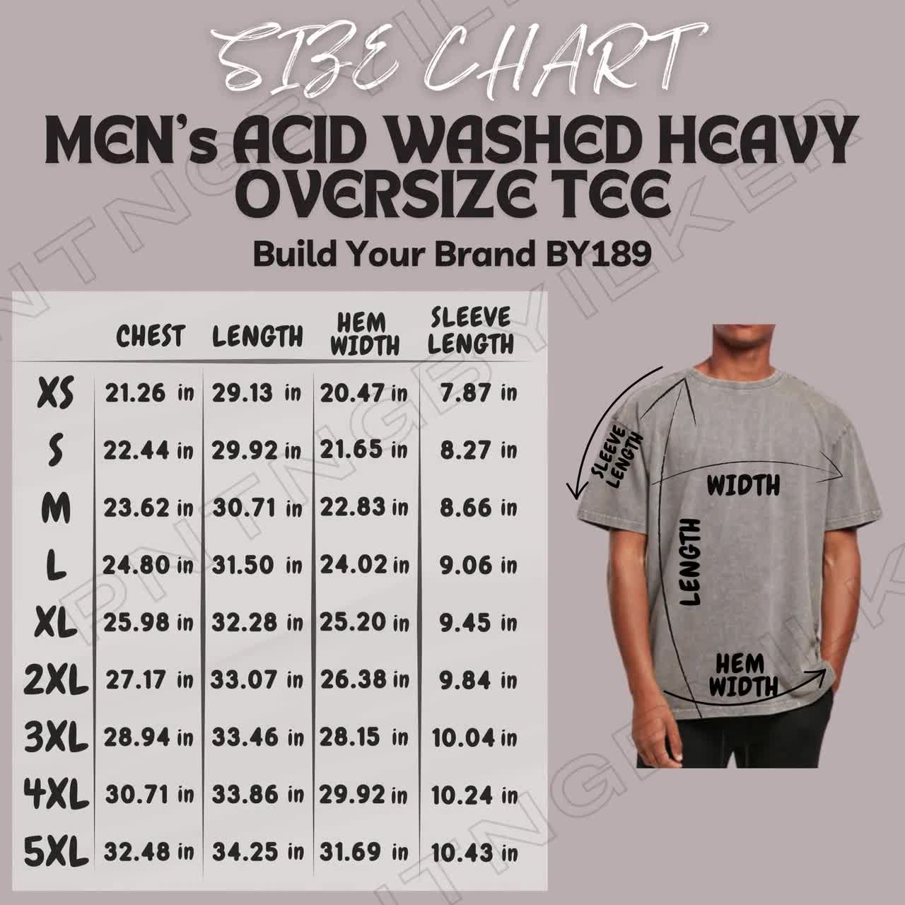 Tシャツサイズ表 I メンズ アシッドウォッシュ ヘビーオーバー
