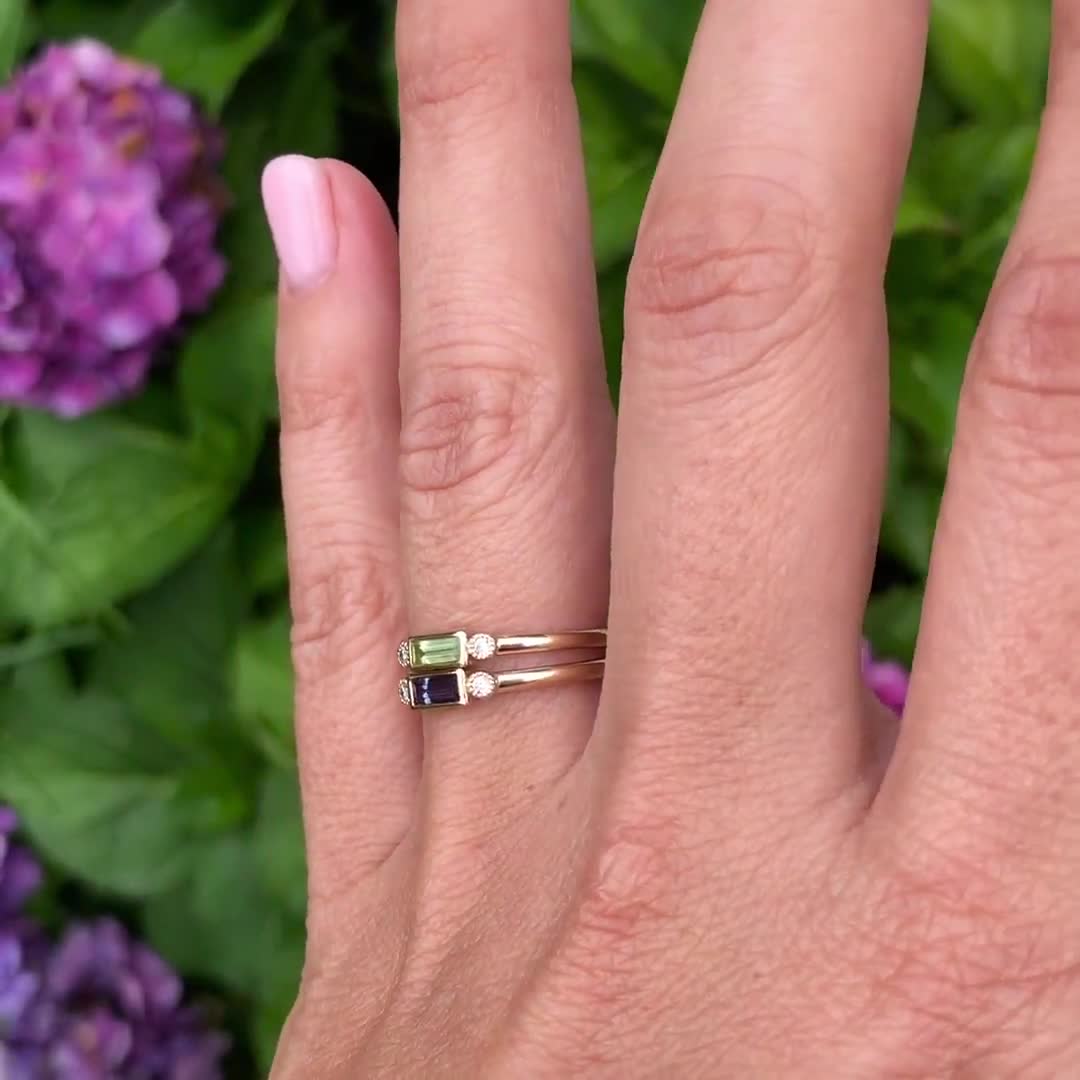 14k Gold & Mother of Pearl Baguette Stackable Ring – Sabrina Design