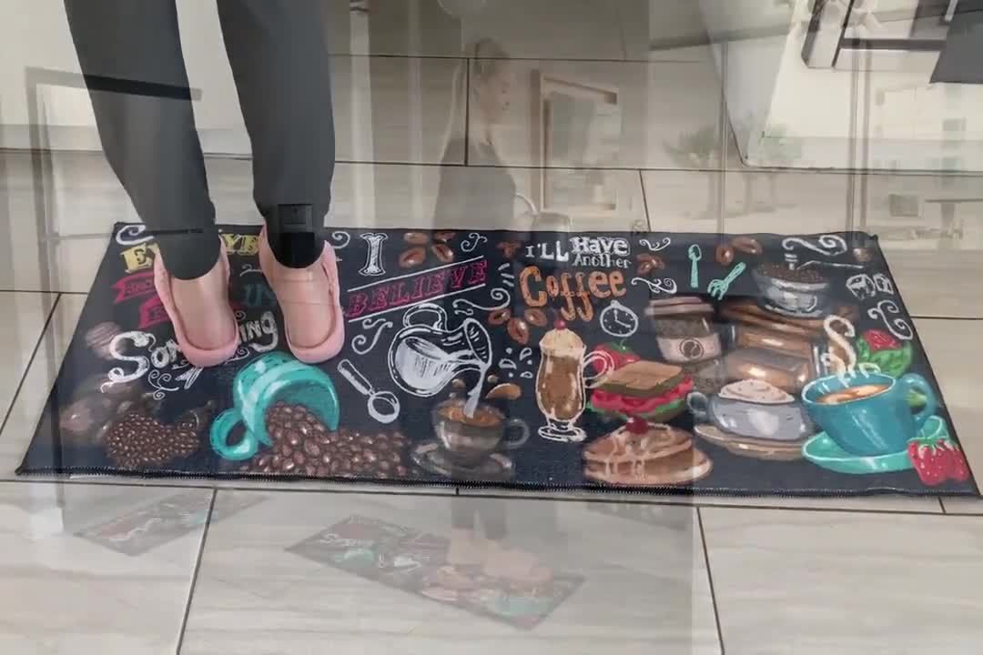 Barista Coffee House Chalk Art Artistic Beautiful Anti Fatigue Unique Floor  Mats Kitchen Mats 47 X 18 X 10mm Cushion Coffee Large 