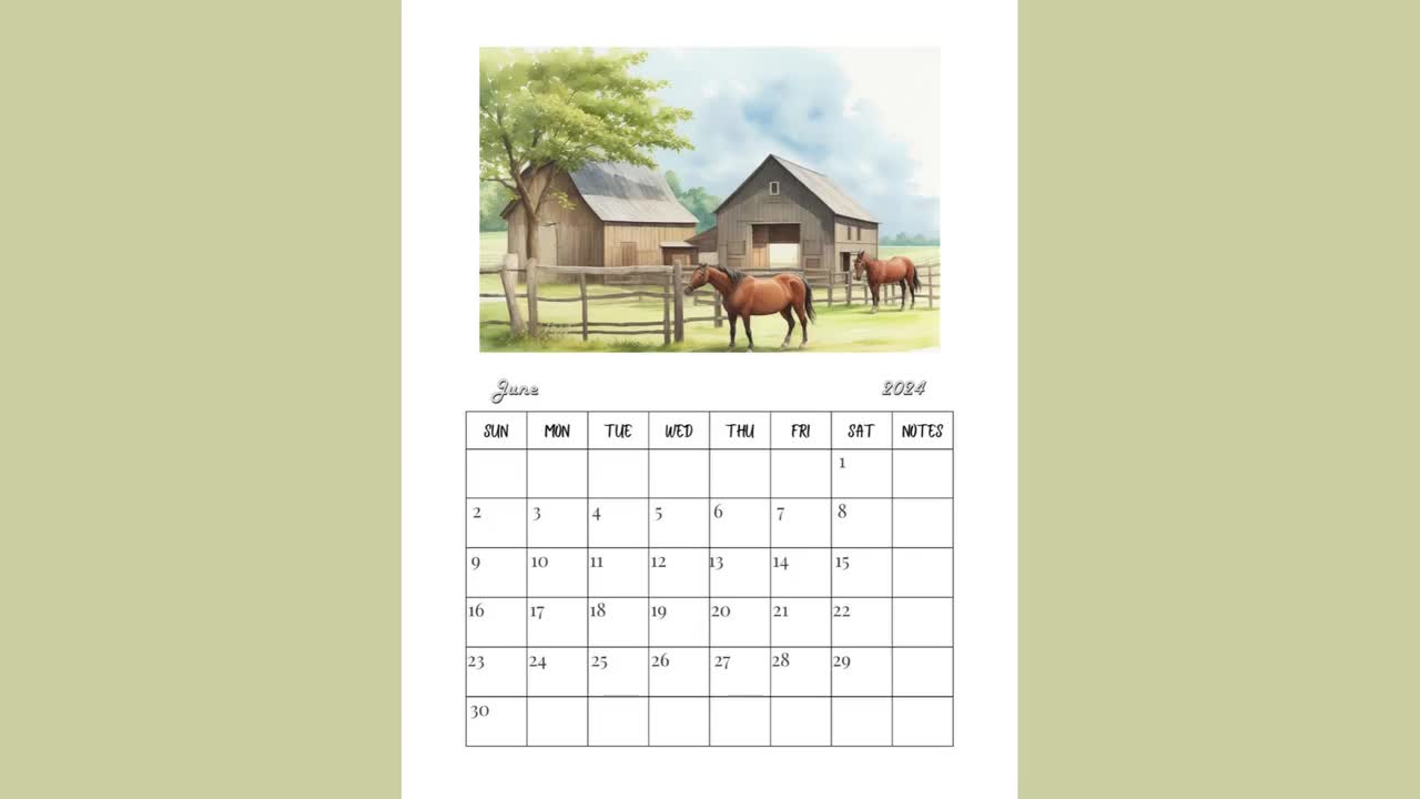 2024 Barn Calendar Printable Instant Download Monthly Desk Calendar Sunday  Start - Etsy