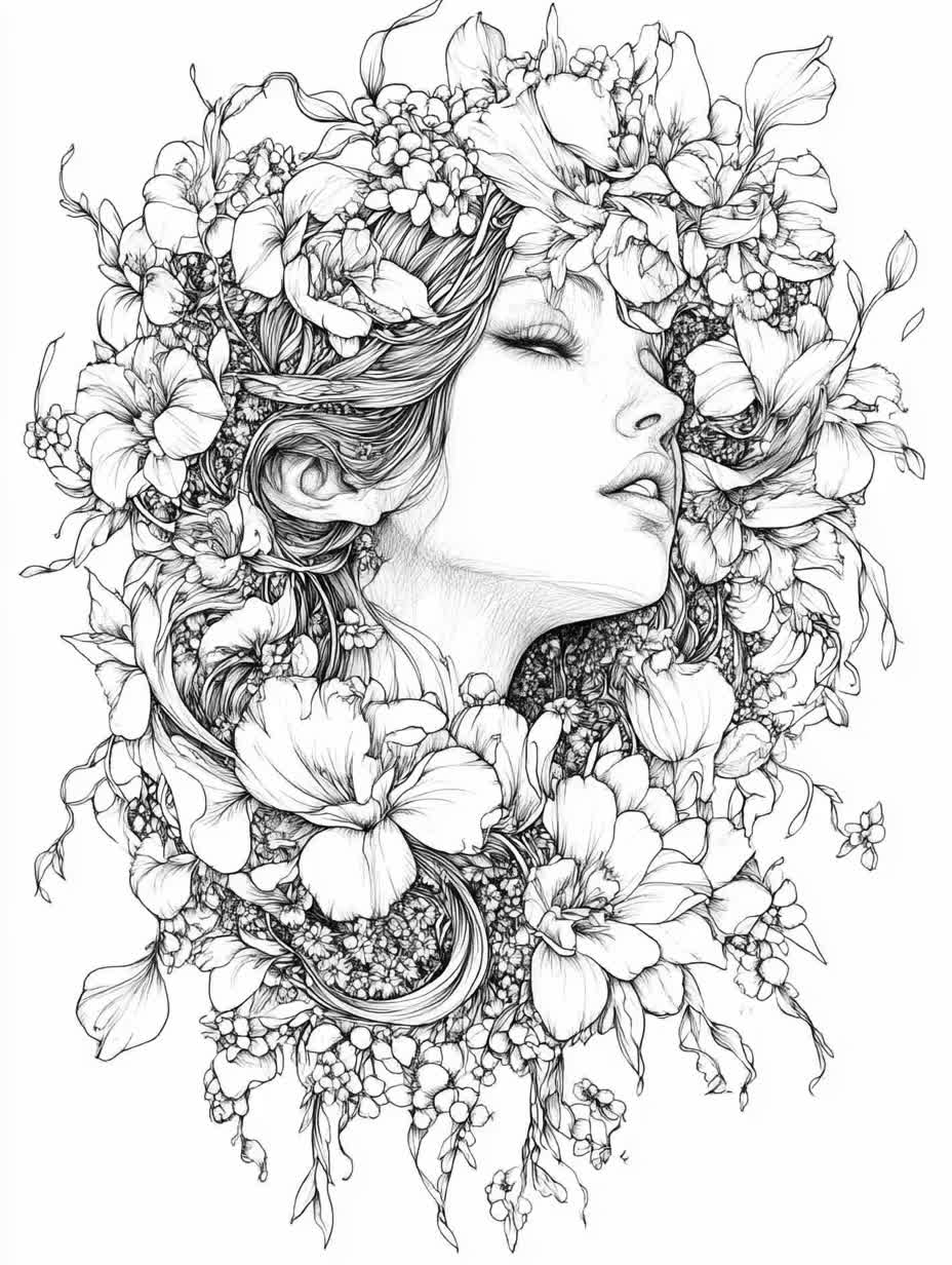 バロック時代の女性の肖像画の塗り絵：グレースケールの印刷可能な