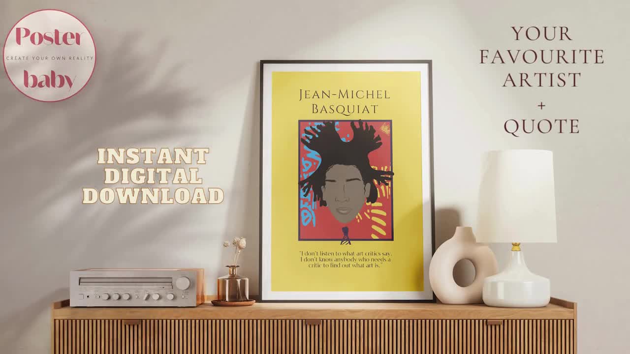 Basquiat Portrait Print, Wall Art, Home decor, Painter, Artist Poster, Basquiat Poster, Quote Print, Andy Warhol, Minimalistic, King video poster