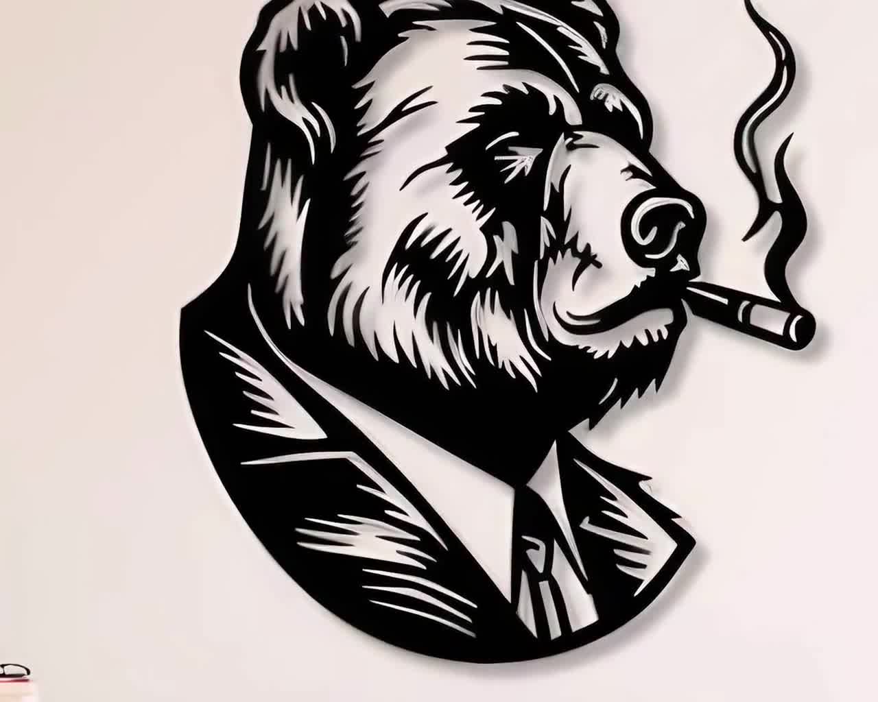 Grizzly Smoke Dxf , Svg , Png , Files , Bear , Smoking , Cigar