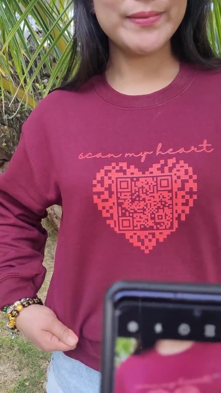 Be My Valentine QR Code Sweater, Scan My Heart Sweatshirt, Scannable QR  Heart Sweater, Cute QR Heart Design with Message, Valentines Day