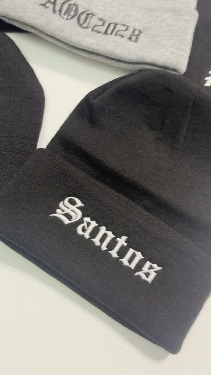 Custom Embroidered Beanie YOUR NAME Old English Area Code