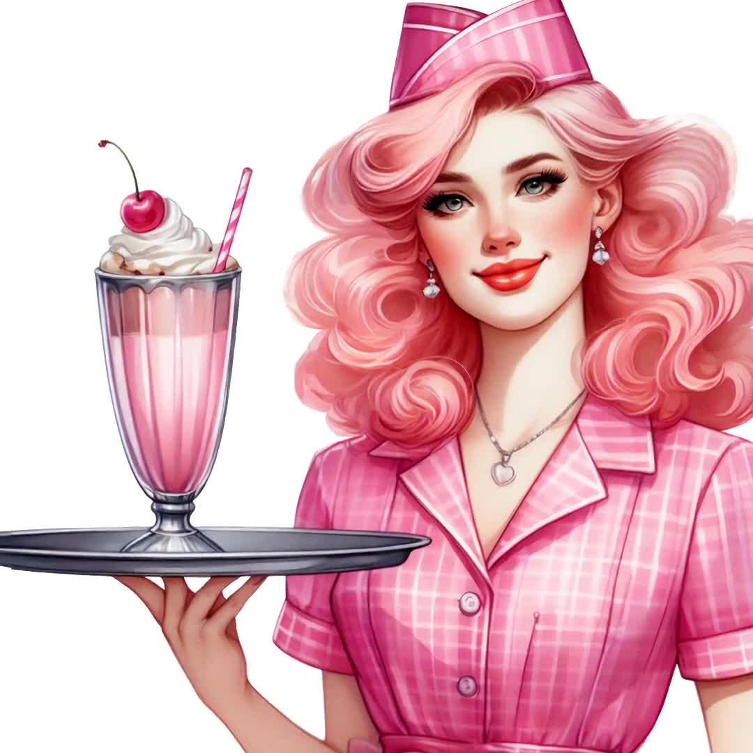 レトロなダイナーウェイトレスのクリップアートバンドル ヴィンテージ