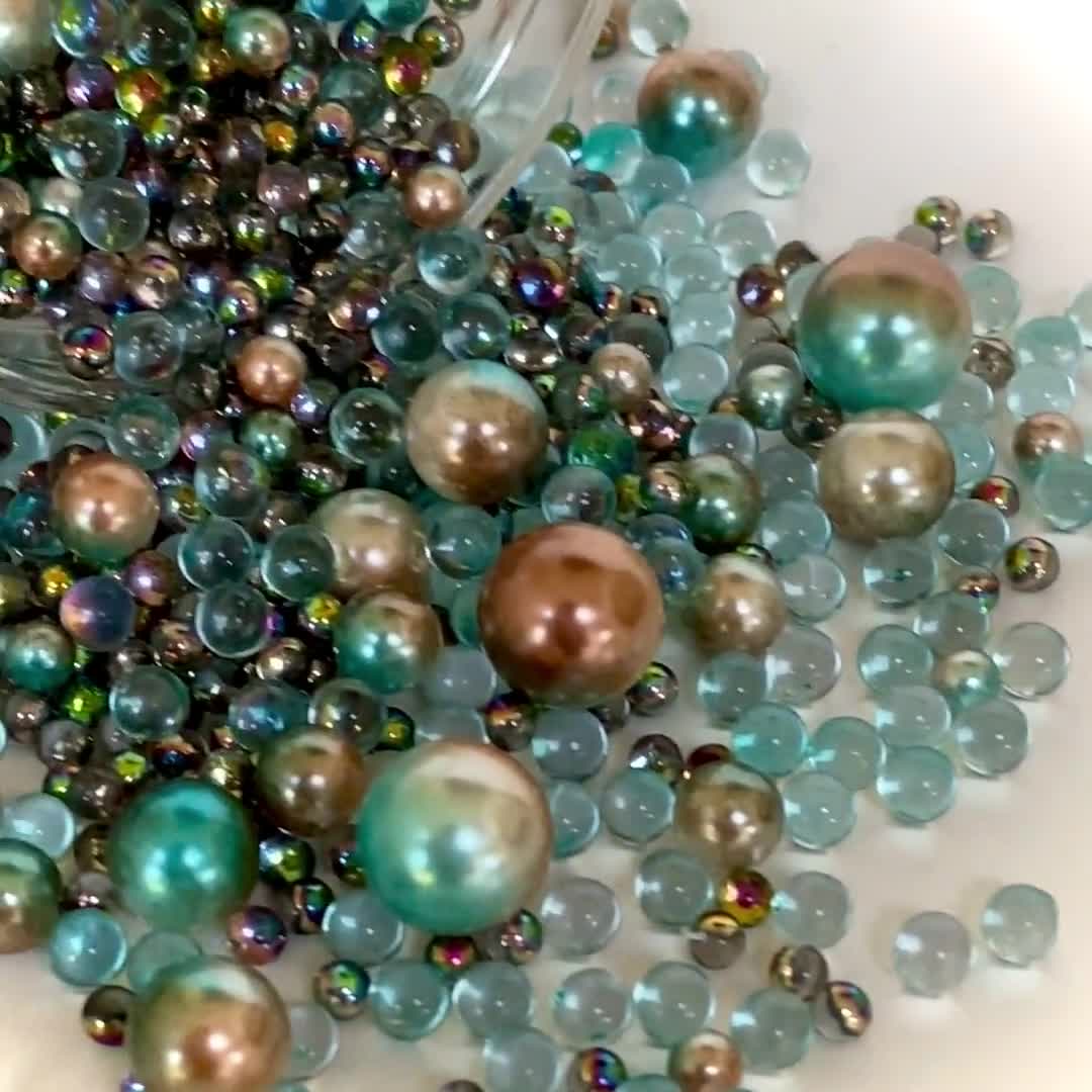 Reneabouquets Beautiful Beads by the Sea Mix Includes Fairy Opal,  Handtinted Glass Beads,and Iridescent Pearl Beads .4 Oz Jar or 3 Oz Jar 