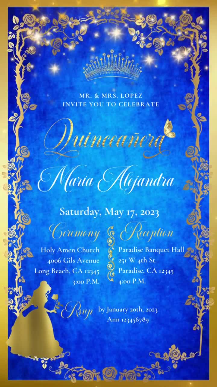 Beauty and the Beast Quinceanera Video Invitation / Royal Blue and