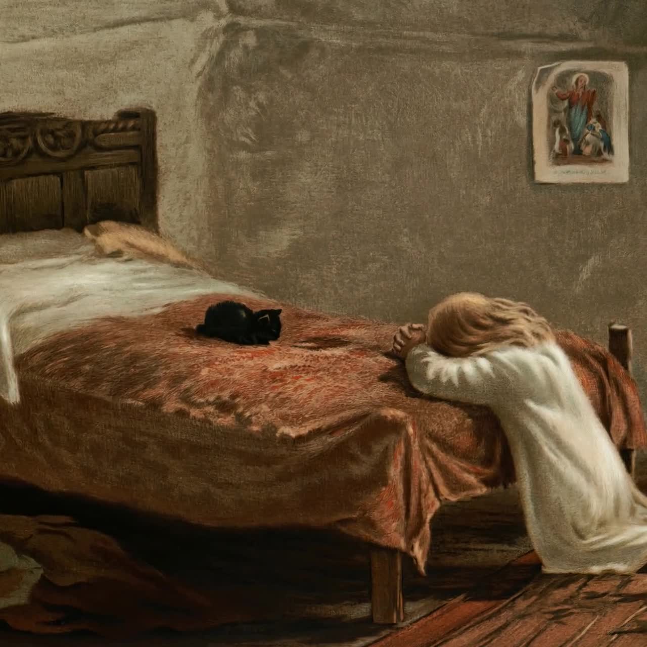 Vintage Wall Art | Girl Praying | Bedtime Prayers | Christian Wall