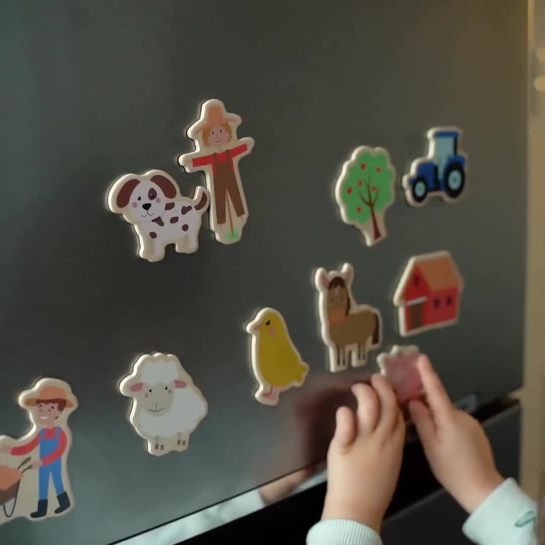 Fridge magnets: Farm, board magnets, fridge magnets, wooden magnets, gift for children, birthday gift, children's activity video poster