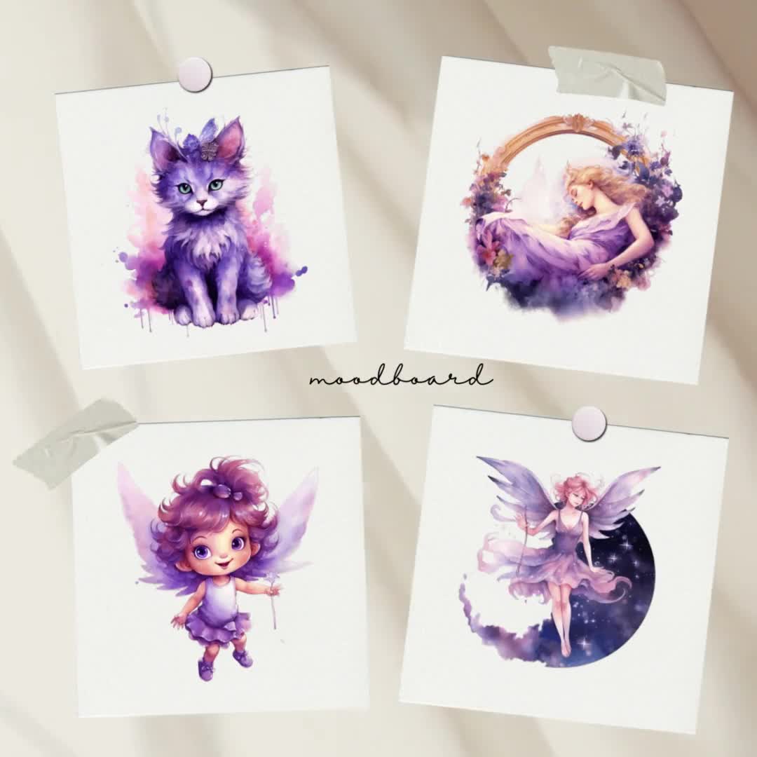 水彩画の紫色の妖精のクリップアート：101 種類のファンタジー