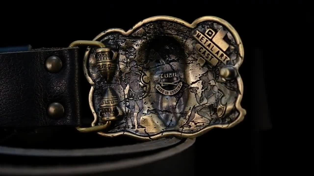 真鍮バックル付きレザーベルト、スパルタ、古代ギリシャ戦士ミリタリー
