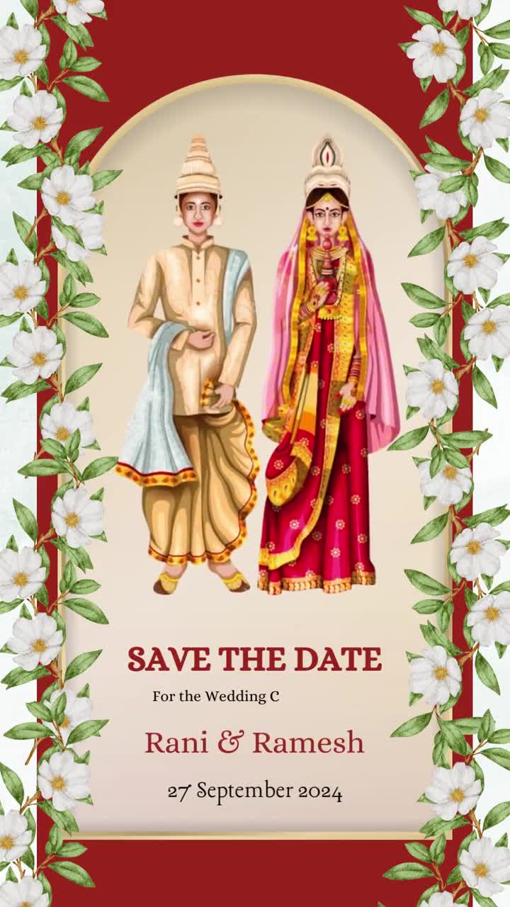 Editable Animated Video Bengali Wedding Invite, Indian Save the Date  Bengali, Bengali Wedding E Invite, Bengali Save The Date Digital