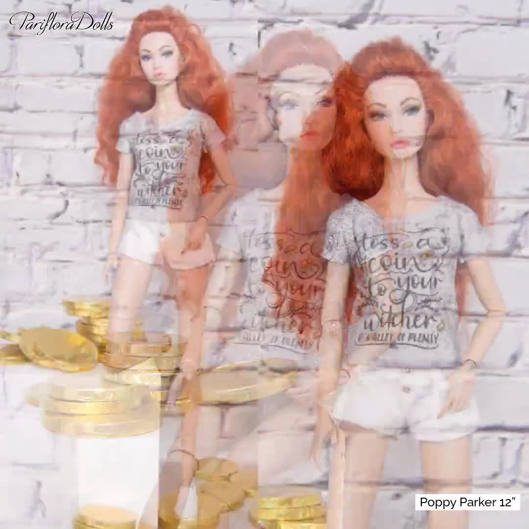 Stylish unique t-shirt for Poppy Parker, Barbie Obitsu 27cm and similar 1/6  scale dolls PT0002