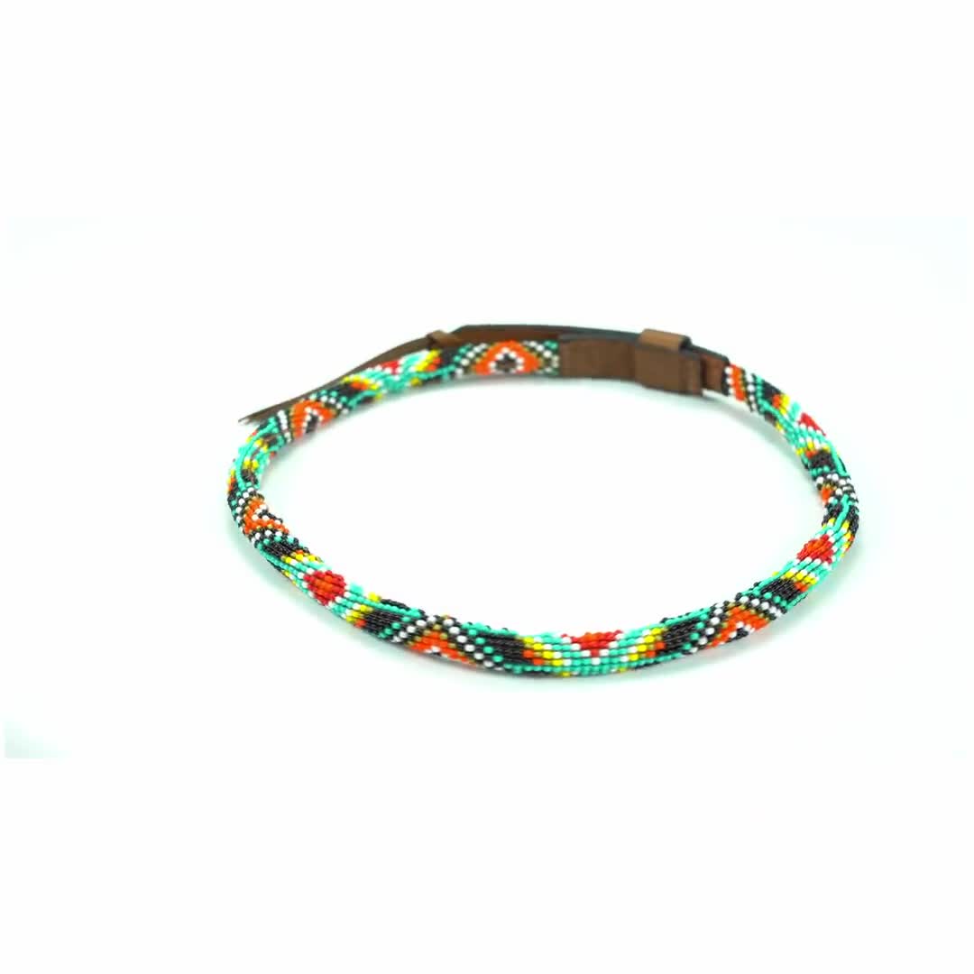 Beaded Leather Hatband 7/8 inch #na113