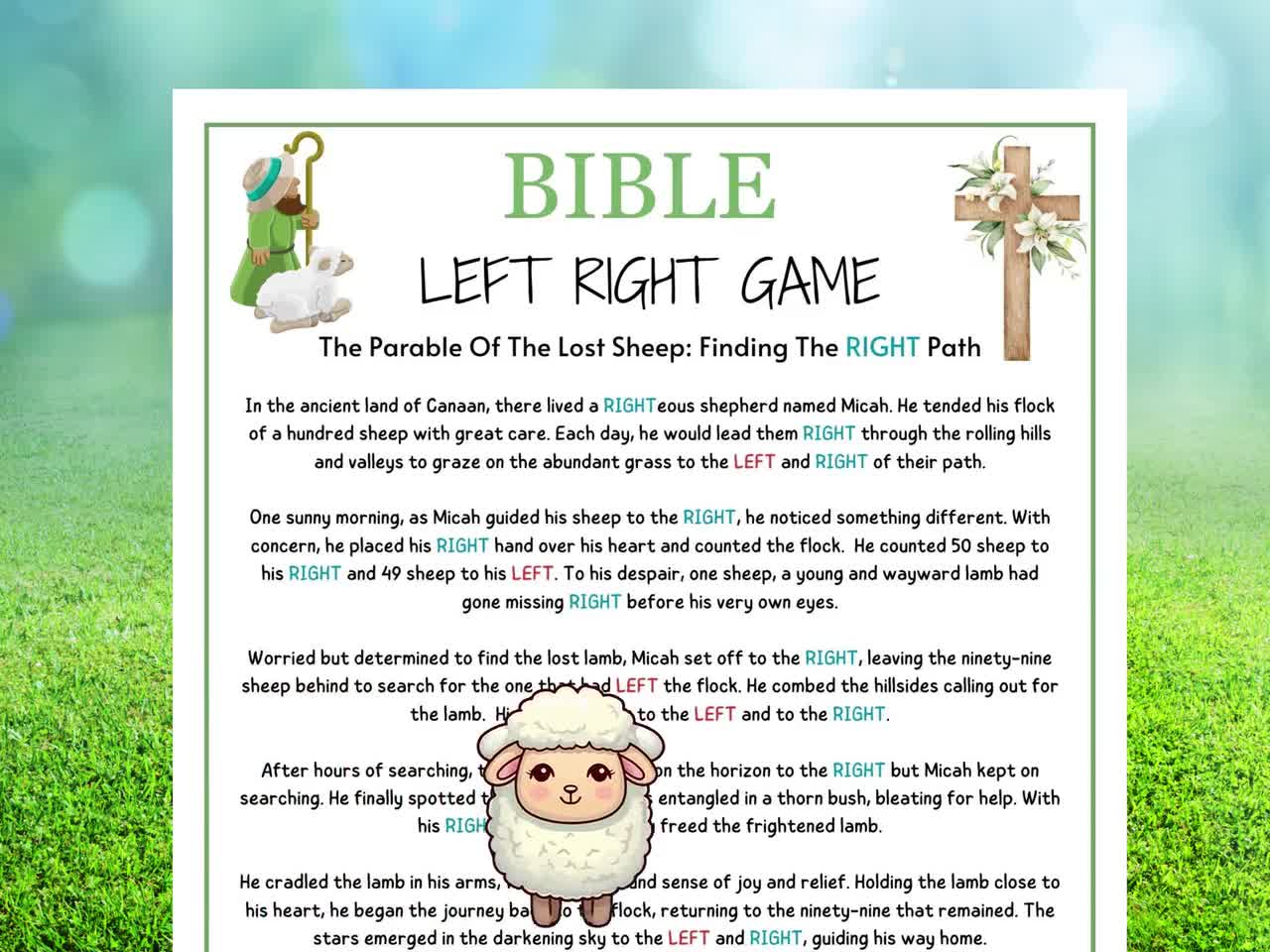 Parable Of The Lost Sheep Pass The Gift Game, Bible Left Right Game, Bible  Games Printable Sunday School Youth Group Game Christian Activity