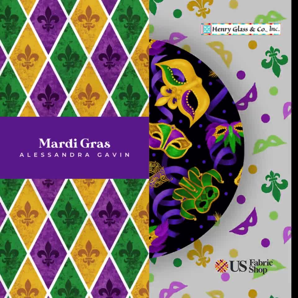 Mardi Gras Black Tossed Feathers Fabric by Alessandra Gavin - Henry Glass  Fabrics