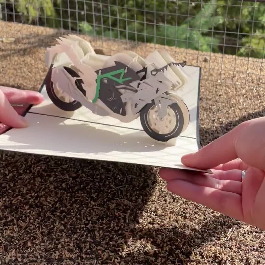 Biglietto Di Auguri Pop-Up 3D A Forma Di Moto - Compleanno O Festa Del Papà Per Ragazzi E Papà
