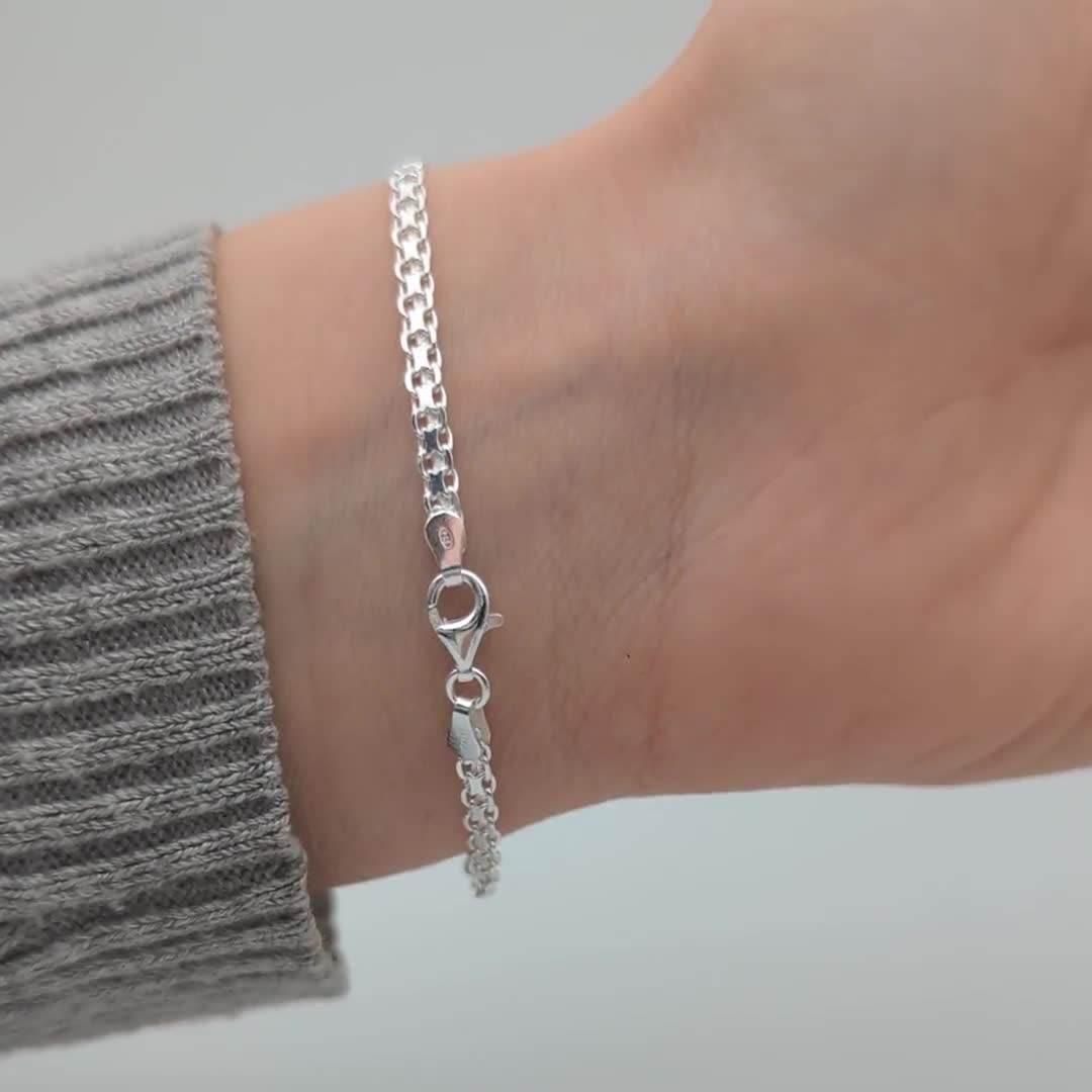 Sterling Silver Bracelet made with Diamond Cut Paperclip Chain (3mm) and 2  Circles in Center , Measures 6.75 Long, Plus 1.25 Extender for Adjustable  Length, Rhodium Finish - Reflections Fine Jewelry