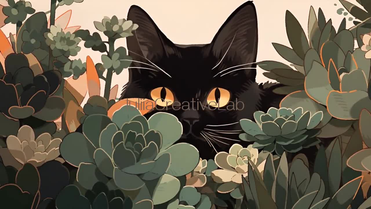 Fondo de pantalla animado de gato negro y suculentas, fondo de escritorio  animado en 4K, protector de pantalla con movimiento divertido, protector de  pantalla de alta resolución para PC., image size:1280x720