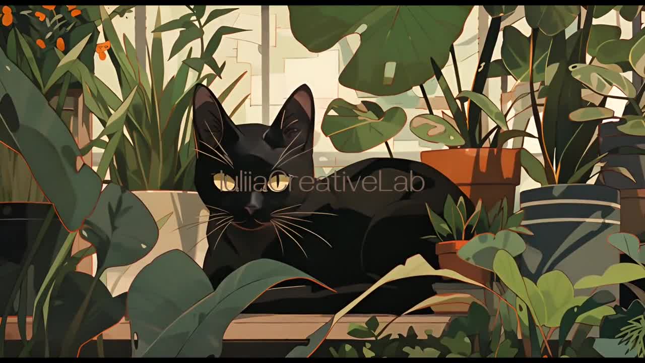 Fondo de pantalla animado 4K de gato negro y suculentas, fondo animado de  alta resolución para iPad y escritorio, GIF en movimiento perfecto para  salvapantallas de PC, image size:1280x720