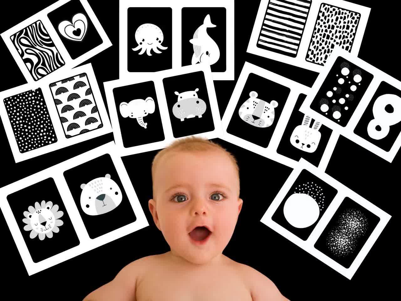 Black and White Flashcards, Sensory Black and White Cards, Printable PDF,  Contrast Sensory Cards for Newborns 0-6 Months 