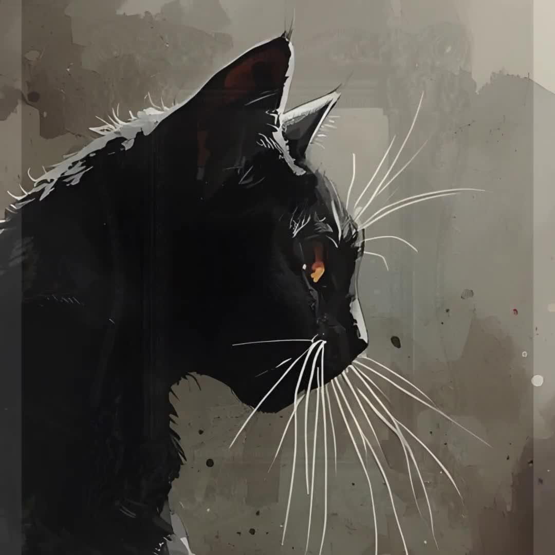 黒猫の水彩イラスト：エレガントな猫のアート（デジタルダウンロード