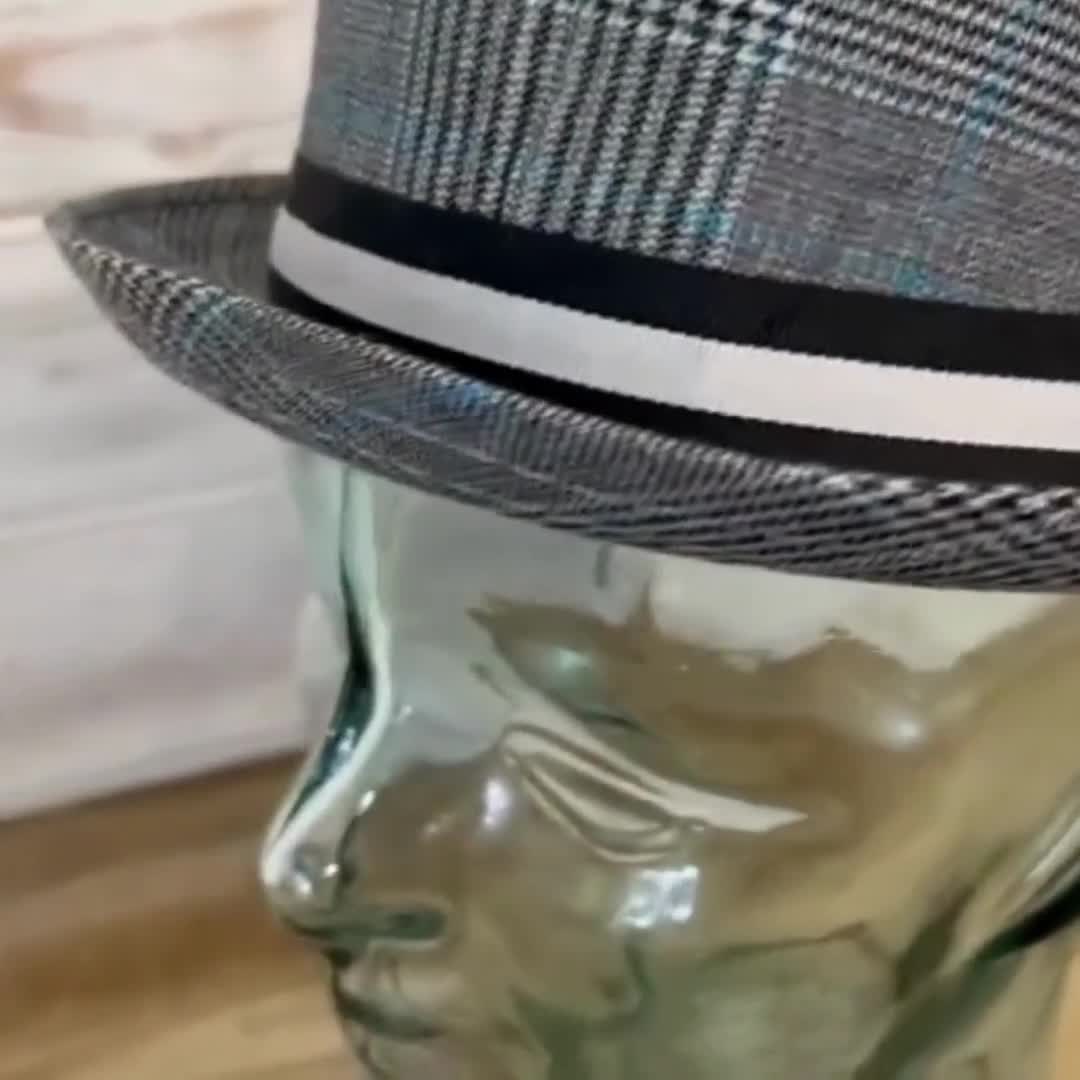 Men Straw Hat Grey Rude Boy Ska Pork Pie Hat With Contrasting