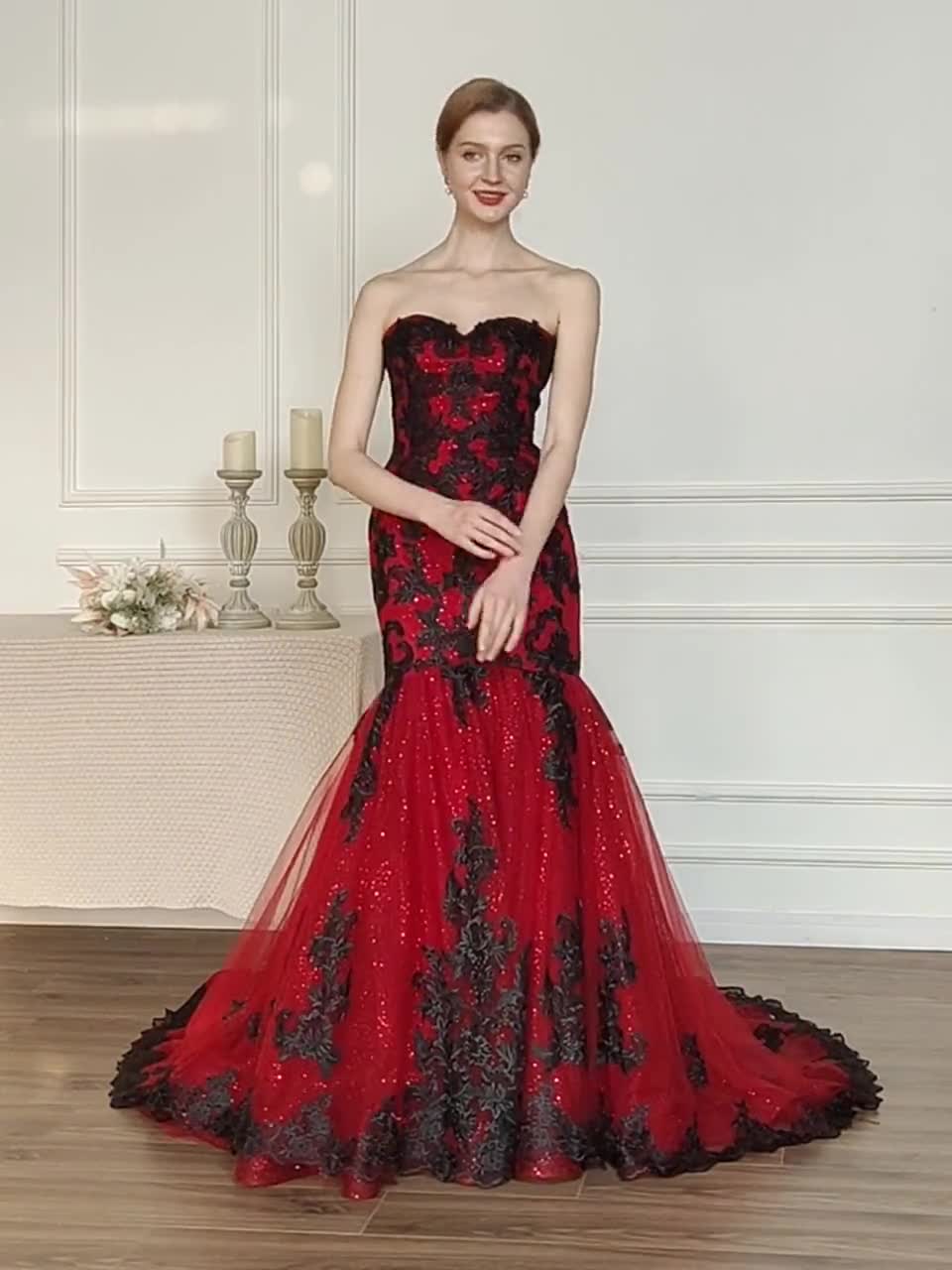 Buy Black Red Sparkle Mermaid Gown Gothic Wedding Dress Bridal Sweetheart  Neckline Lace Open Back Unique Design Corset Back Sleeveless Strapless  Online in India 