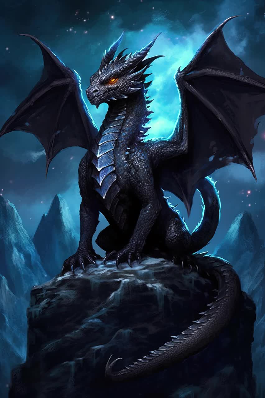 Black Dragon Wall Art, Black Dragon Poster, Fantasy Art Canvas Gift for  Gamer, image size:852x1280